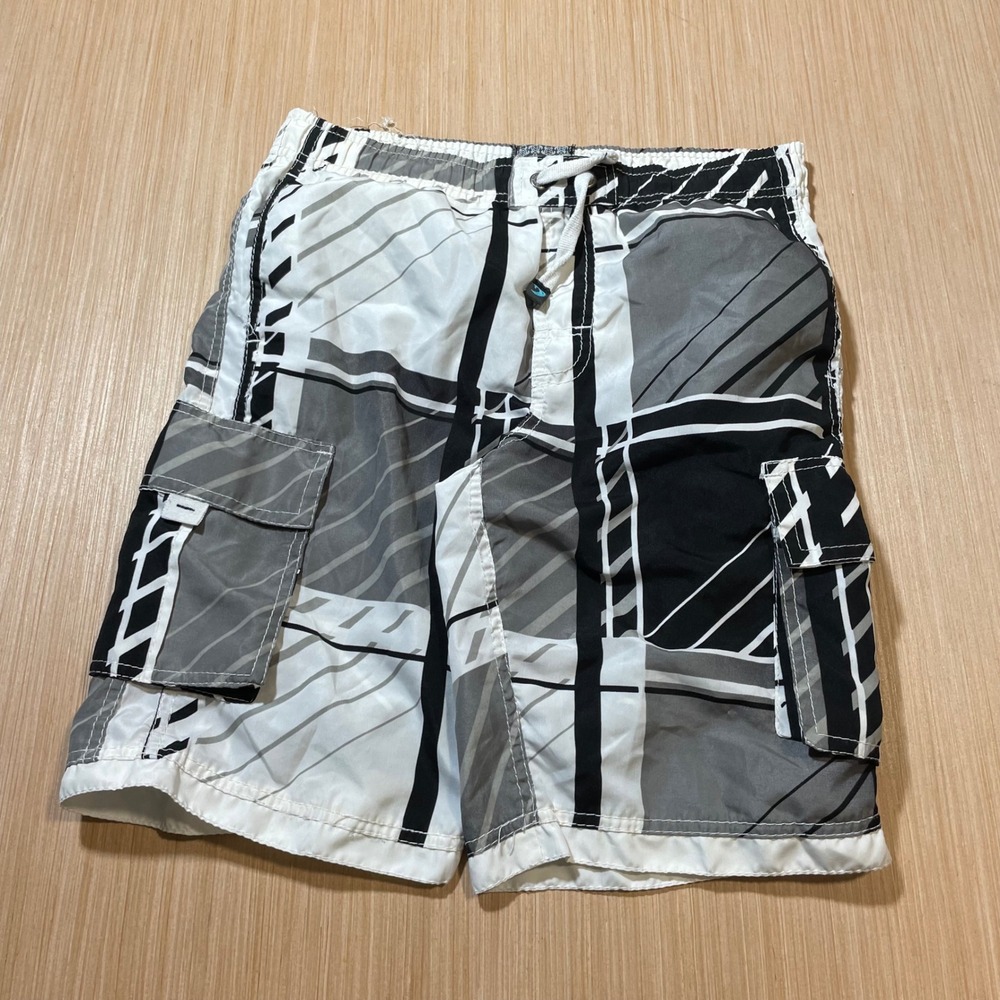 B. SPL Board Shorts Men Geometric Cargo Swim Trunks Black White Grey